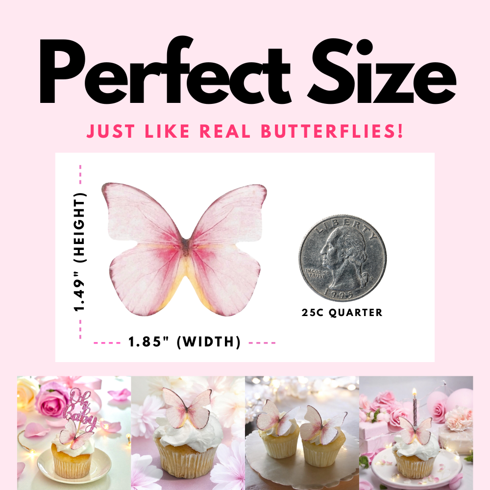 Rose Petal Pink Edible Butterflies